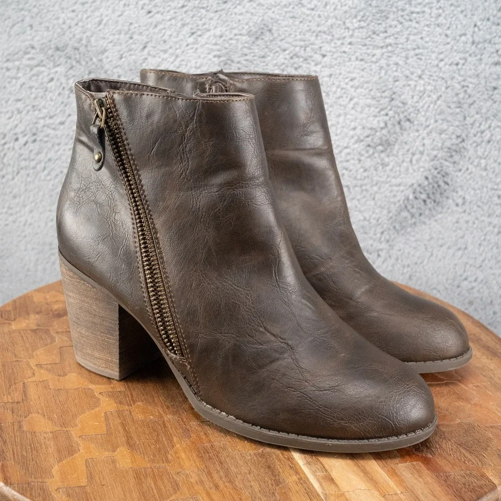 Diba‎ Booties Womens Brown Zip Casual Ankle Heel Boots Size 10 M